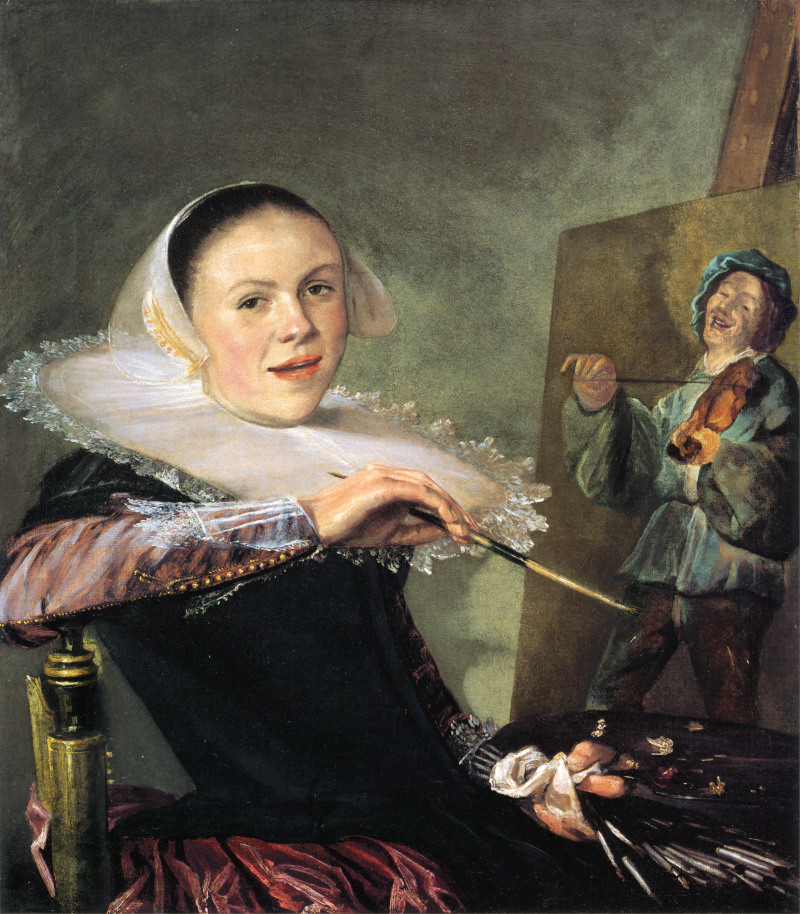 Judith Leyster travaillant sur un portrait sur toile